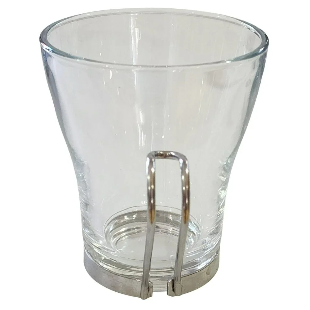 Vintage Clear Glass Cappuccino Expresso Tea Cup Coffee Mug Set of 7 Metal Handle